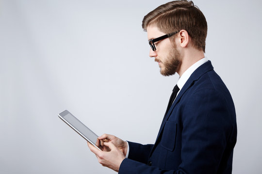 Man at grey background