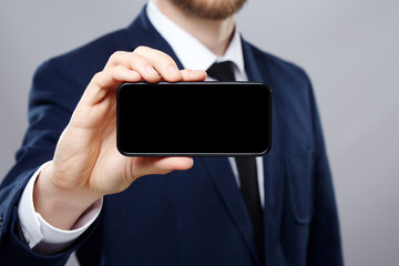 Man hand at grey background
