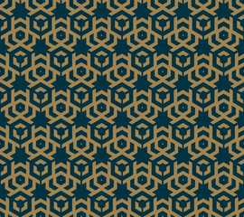 Abstract seamless pattern, Vector seamless pattern. Repeating geometric ornament . luxury gold blue color