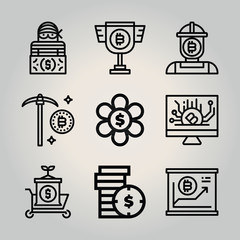 Outline money 9 vector icons set. 9 icons page symbol for your web site design. logo, app, ui, illustration, eps10