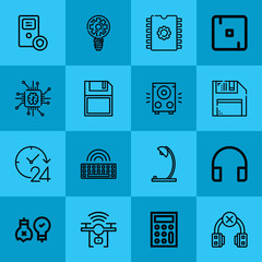 Outline technology 16 vector icons set. 16 icons page symbol for your web site design. logo, app, ui, illustration, eps10