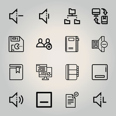 Outline interface 16 vector icons set. 16 icons page symbol for your web site design. logo, app, ui, illustration, eps10