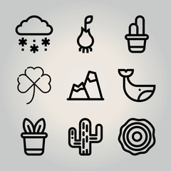Outline nature 9 vector icons set. 9 icons page symbol for your web site design. logo, app, ui, illustration, eps10