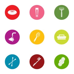 Personal hygiene icons set. Flat set of 9 personal hygiene vector icons for web isolated on white background