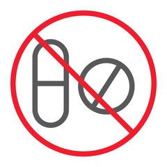 No pills line icon, prohibition and forbidden