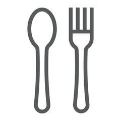 Fork and spoon line icon, kitchen and cooking