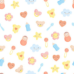 Cute Baby elements Vector seamless pattern