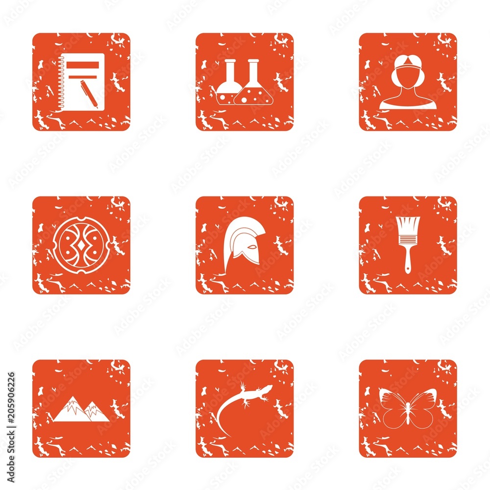 Poster analyze icons set. grunge set of 9 analyze vector icons for web isolated on white background