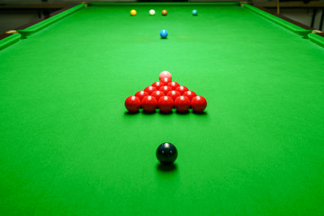 Snooker balls on green snooker table