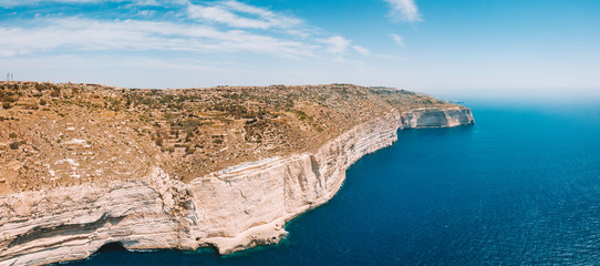 Beautiful aerial view on the white steep cliffs on the island of Malta.
