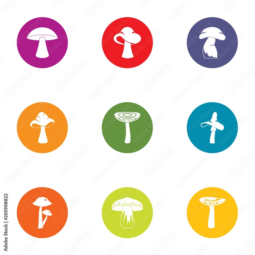 Poster mycotic icons set. flat set of 9 mycotic vector icons for web isolated on white background