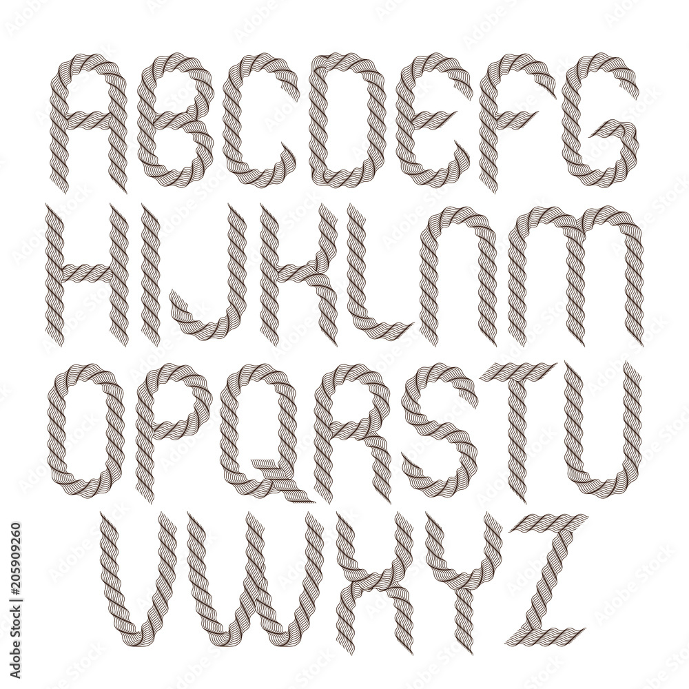 Poster set of vector rounded capital alphabet letters isolated created using guilloche ornate, decorate wav