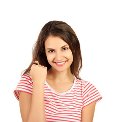 portrait of a confused girl. emotional girl isolated on white background