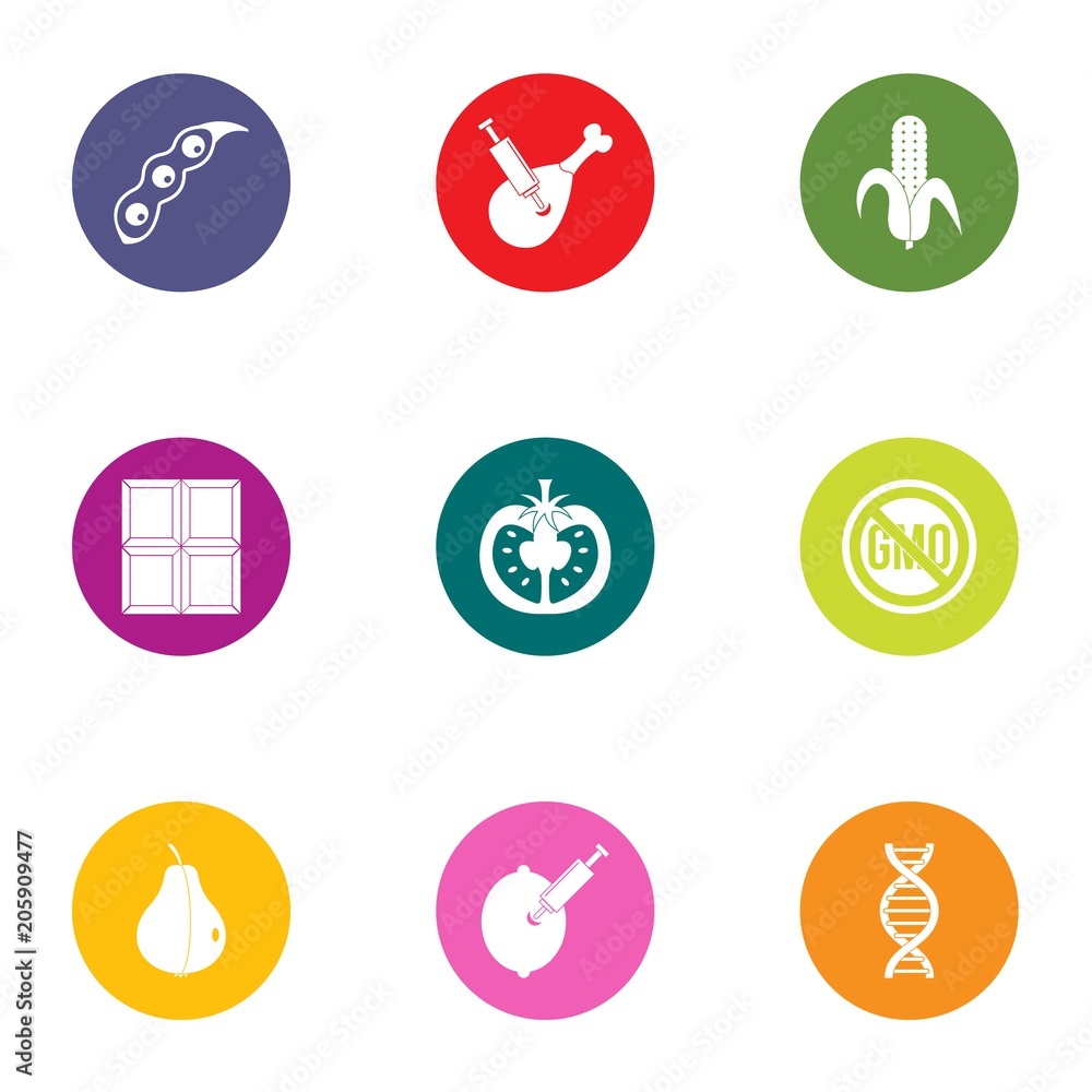 Poster gmo icons set. flat set of 9 gmo vector icons for web isolated on white background