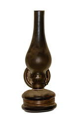 Old kerosene lamp isolated on white background. There is a way