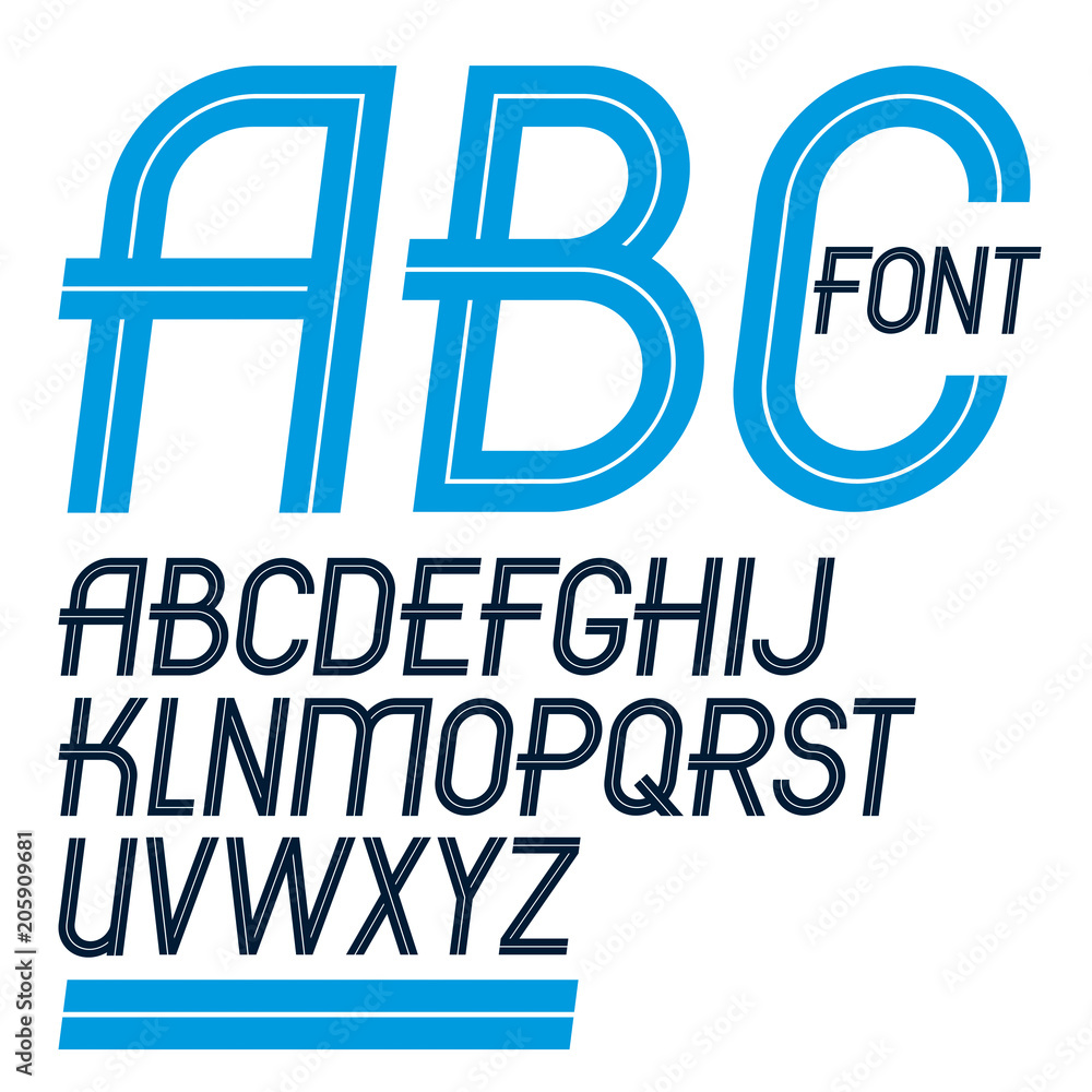 Poster set of vector delicate slim upper case english alphabet letters made with white lines, for use as de