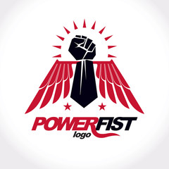 Strong fist of a muscular man vector illustration. Best fighter vector symbol, triumph concept.