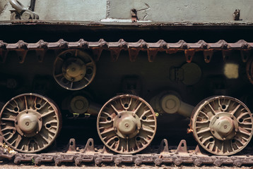 Fototapeta na wymiar Close up on a caterpillar track of a military tank