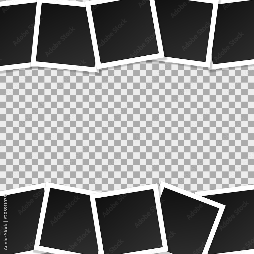 Sticker set of square vector photo frames. collage of realistic frames isolated on transparent background. t
