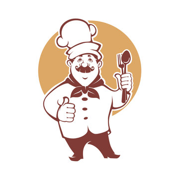 Best Food, happy cartoon chef, vector illustration for your logo, emblem, label , sign