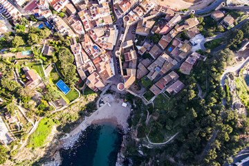 Aerial view of Beach Platja de Codolar in Tossa de Mar on the Costa Brava, Catalonia, Spain