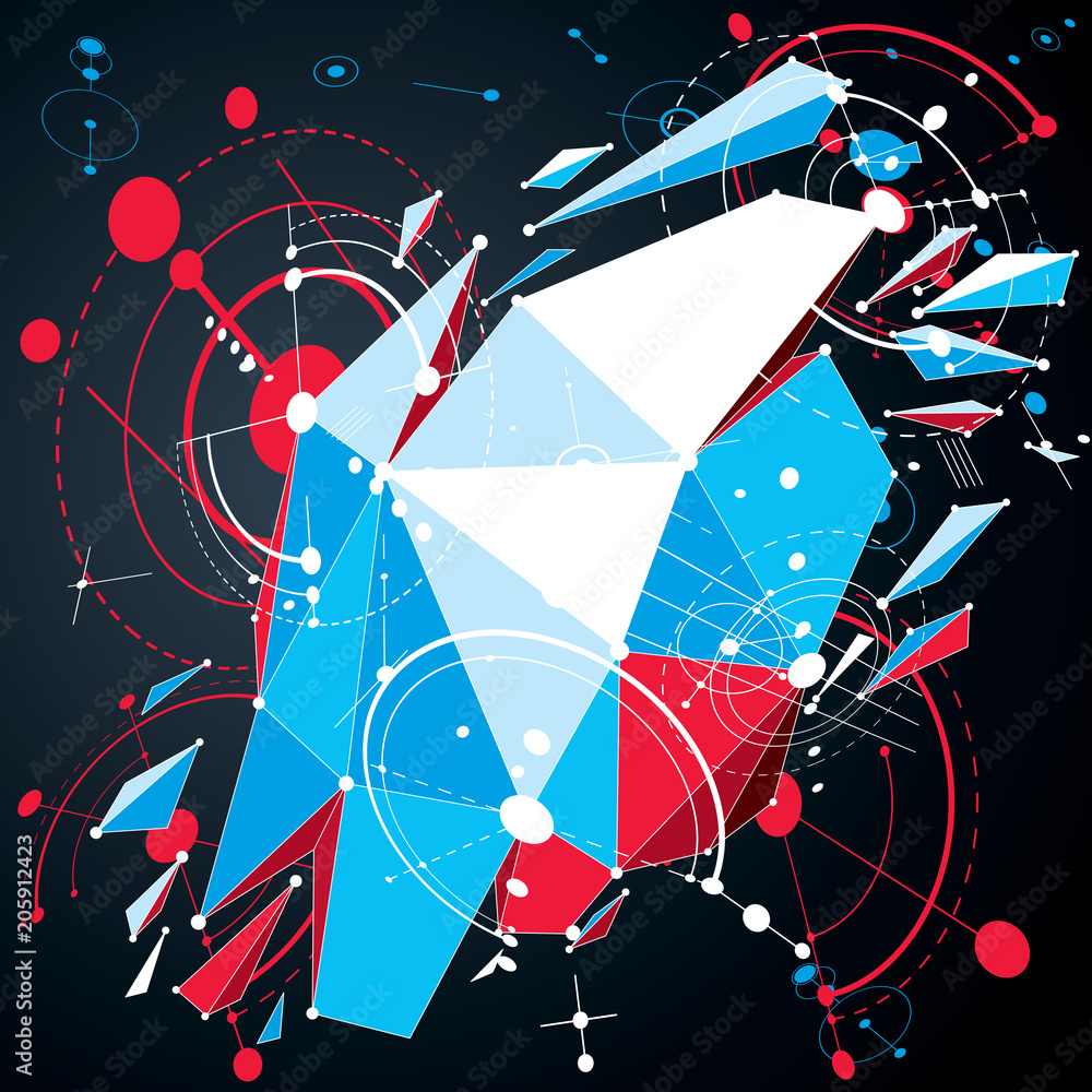 Fototapete 3d cybernetic tech background made using low poly object with splinters and lines mesh. technology i