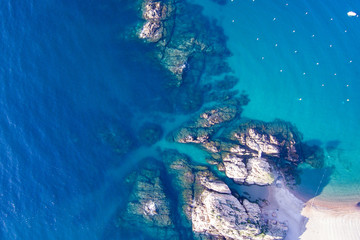 Aerial view of rocks in the coast of Costa Brava, Catalonia , Spain.