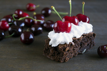 Brownie. Dark chocolate cakes, Baked from the oven, cut
