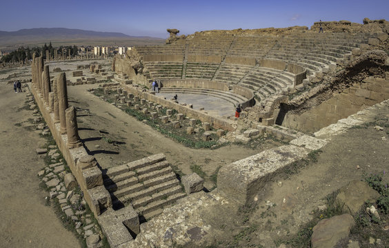 Ruins of roman theatre in Timgad, a Roman-Berber city (Colonia Marciana Ulpia Traiana Thamugadi), Algeria
