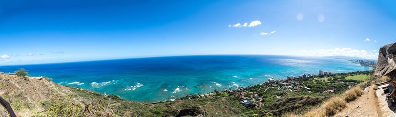 Naklejka na ściany i meble Panorama View from the Diamon Head in Honolulu on the Waikiki Beach / Hawaii