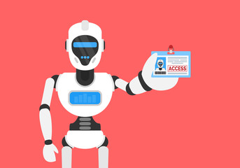 robot humanoid showing  identification badge