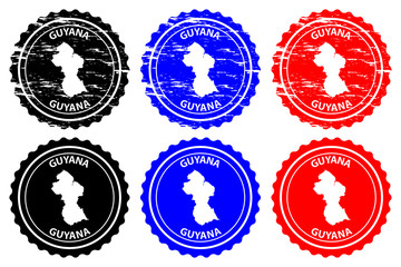 Guyana - rubber stamp - vector, Co-operative Republic of Guyana map pattern - sticker - black, blue and red