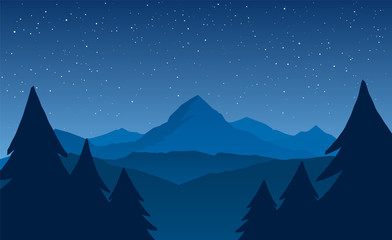 Night Mountains landscape with stars on the sky