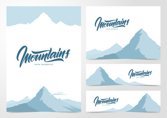 Set of blank design layouts with mountains landscape background.