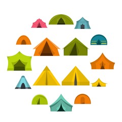 Tent forms icons set in flat style isolated vector illustration