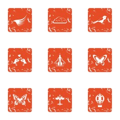 Rise icons set. Grunge set of 9 rise vector icons for web isolated on white background