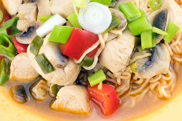 Hot asian soup with chicken.