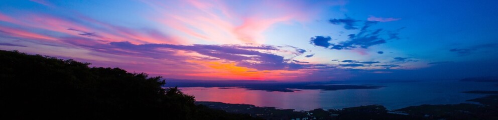 Landscape of Ubonrat dam. Khonkaen Province., Thailand. Sunset Time. panorama.