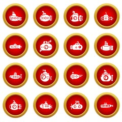 Submarine icons set. Simple illustration of 16 submarine vector icons for web