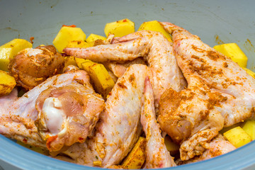 Marinated chicken wings with potatoes