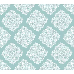 Fototapete Seamless green background with white pattern in baroque style. Vector retro illustration. Ideal for printing on fabric or paper. © bulbbright