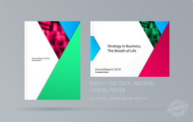 Naklejka premium Abstract double-page brochure material design style with colourful layers for branding. Business vector presentation broadside.