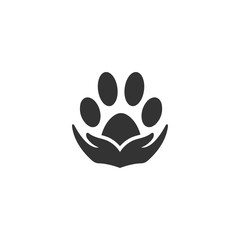 Paw silhouette in circle shape and hand