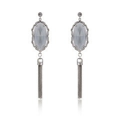 Pair of diamond earrings isolated on white