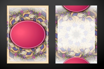 Colored Double-sided Greeting Card. Beautiful Abstract Flowers, Elegant Feminine Template. Corporate Identity, Flyer, Poster, Invitation. Vector Illustration. Clipping Mask, Editable