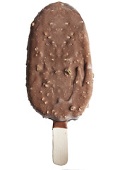 ice-cream in chocolate with nuts on stick