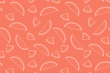 Summer pattern. White watermelon contour on the orange background
