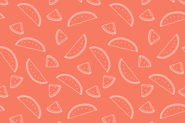 Summer pattern. White watermelon contour on the orange background