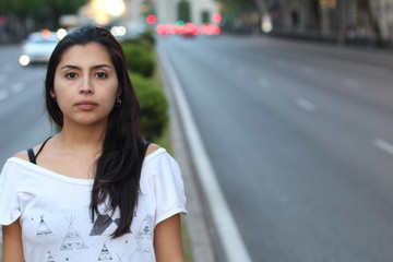 Strong looking ethnic woman with copy space