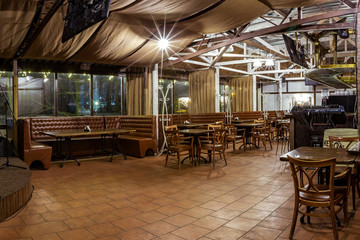 empty restaurant many chairs